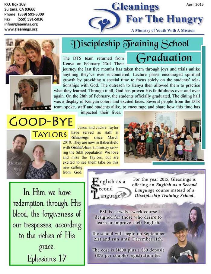 Gleanings April newsletter page one